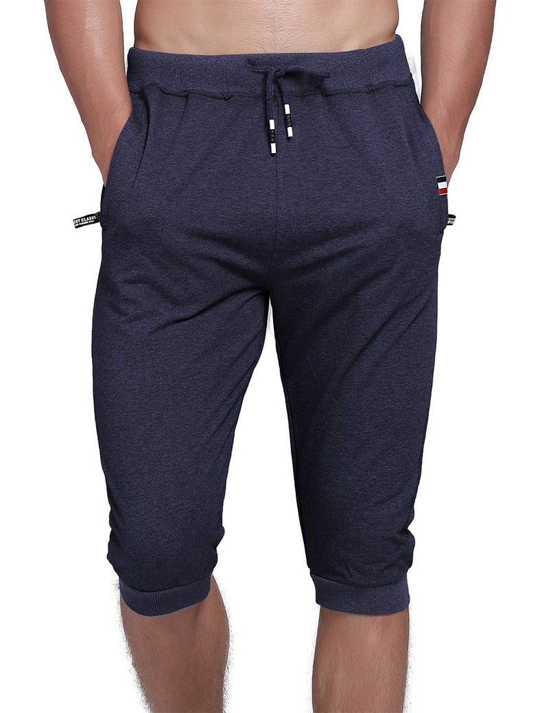 YSENTO Mens 3/4 Yoga Capri Pants Jogger Shorts Sports Training Running Shorts Blue 34 - Image 1
